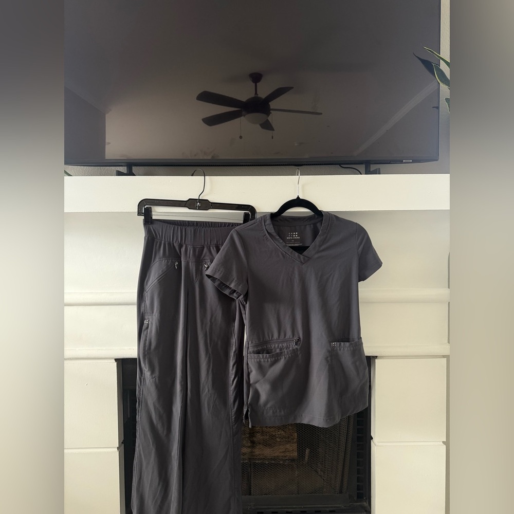 Pewter CRFT by White Cross 5 pocket bootcut scrub pants with 3 pocket scrub top